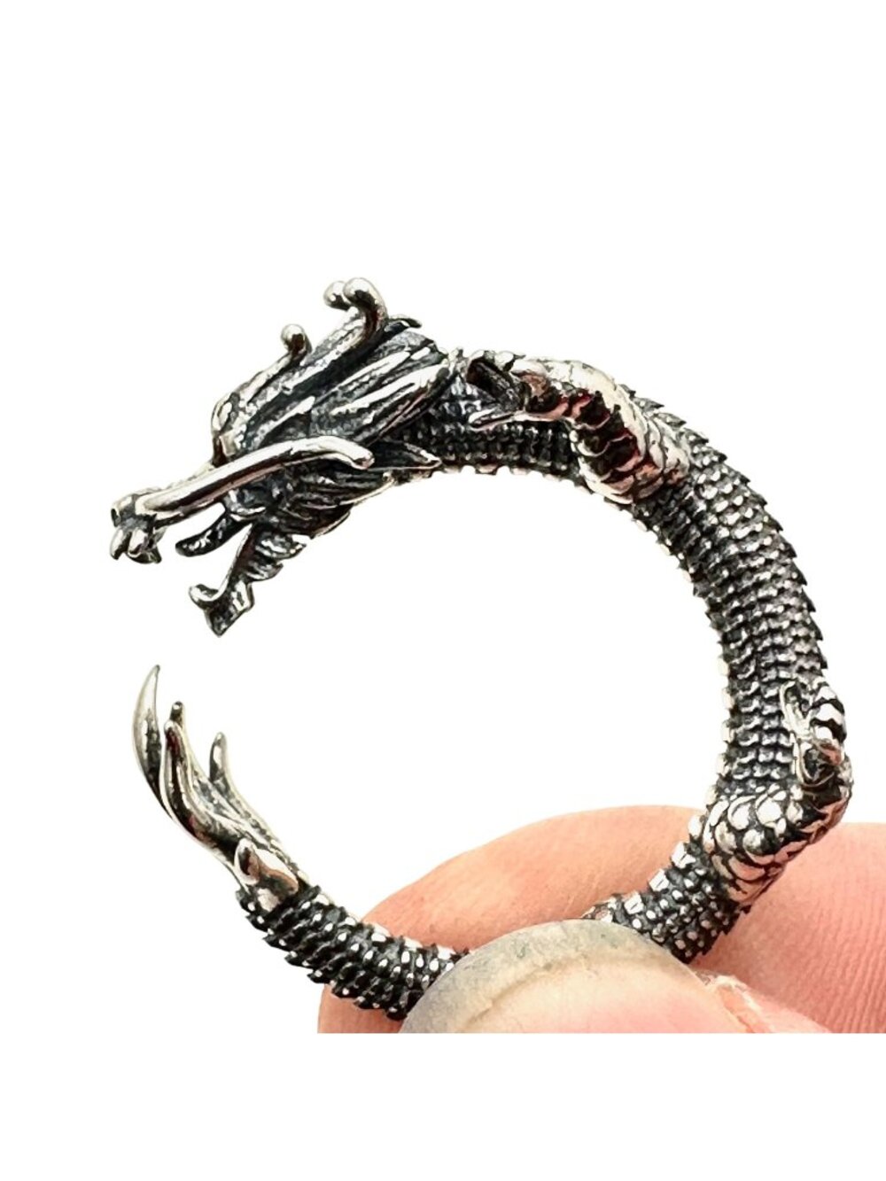Sterling Silver Ring Red Garnet Eyes Dragon Size 8